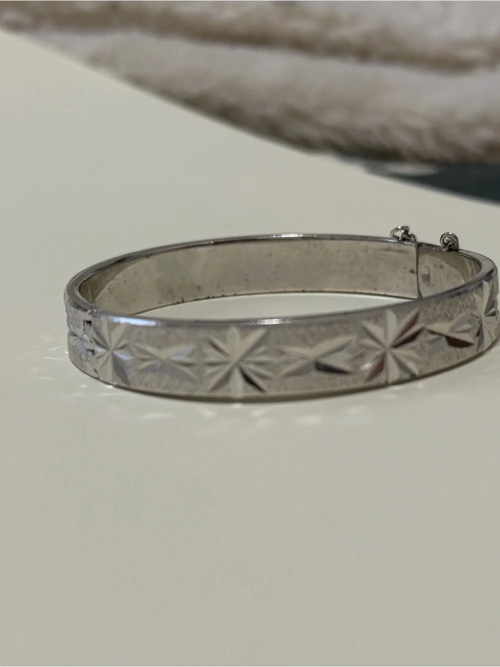 Classic Silver-Tone Starburst Hinge Bangle Bracelet